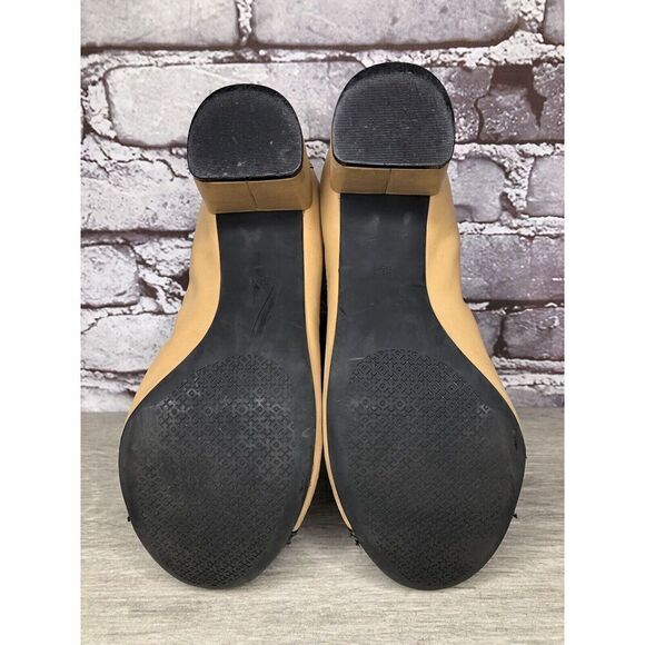 Tory Burch Tan Leather Black Patent Leather Block Heels Women’s Sz 8.5M US/39EU - Picture 15 of 16